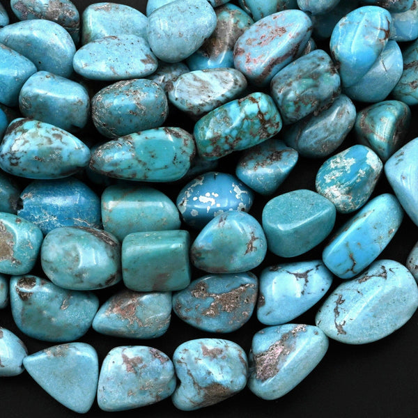 Real Genuine Natural Blue Turquoise Freeform Pebble Beads Nuggets Gemstone 15.5" Strand