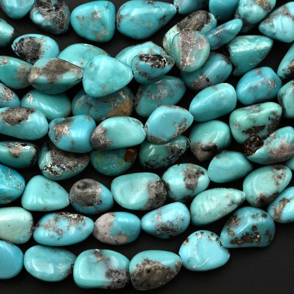 Real Natural Blue Turquoise Freeform Pebble Beads Nuggets Gemstone 15.5" Strand
