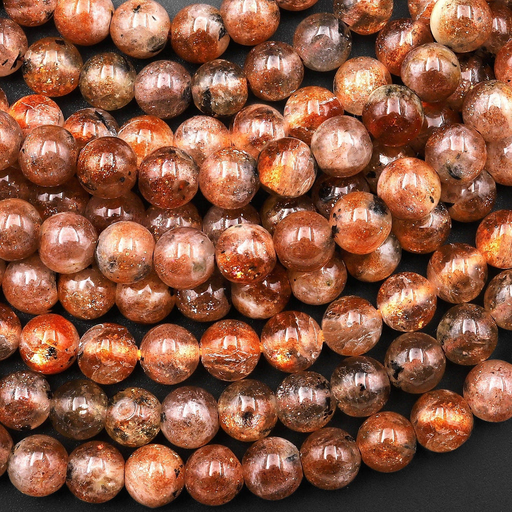 Fiery Natural Sunstone Smooth Round Beads 6mm