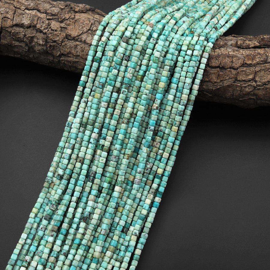 Faceted Genuine Natural Peruvian Turquoise 2mm 3mm Cube Beads 15.5" Strand