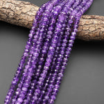AAA Faceted Natural Amethyst 6mm 8mm rondelle Beads 15.5" Strand