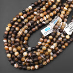 Matte Brown Tibetan Striped Agate 6mm 8mm Round Beads Amazing Veins Bands Antique Boho Mala Beads 15.5" Strand