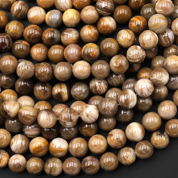 Natural Petrified Wood Beads 6mm Smooth Round Beads Earthy Brown Gemstone 15.5" Strand