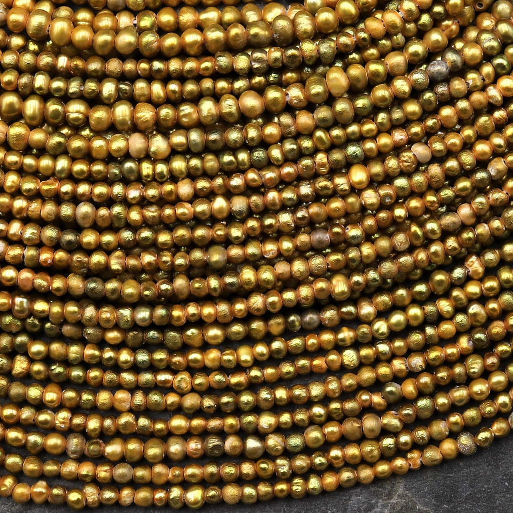 Genuine Freshwater Earthy Gold Seed Pearls 2mm Off Round Pearl Beads 15.5" Strand