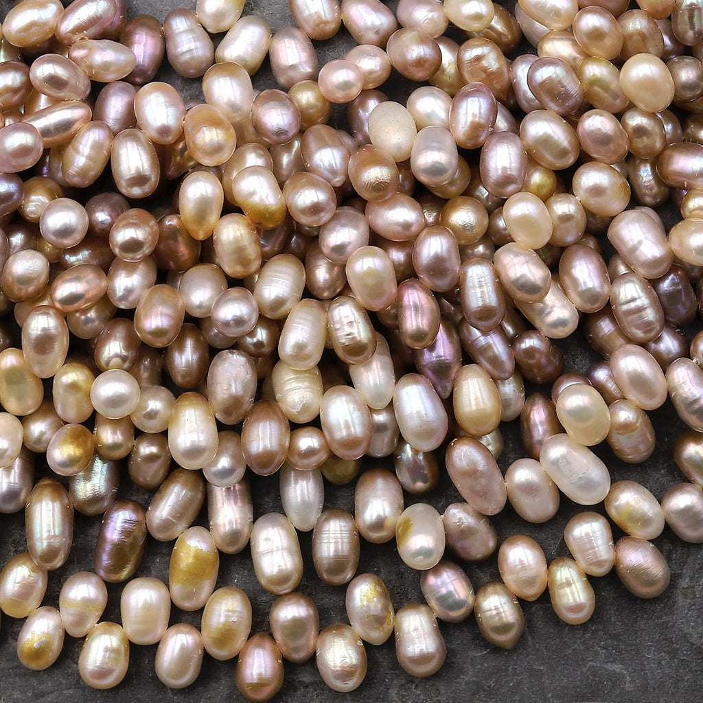 Genuine Natural Mauve Gold White Freshwater Teardrop Pearl Top Side Drilled 6mm 15.5" Strand