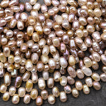 Genuine Natural Mauve Gold White Freshwater Teardrop Pearl Top Side Drilled 6mm 15.5" Strand
