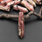 Natural Rhodochrosite Obelisk Point Pendant Side Drilled Tower Pendulum Healing Crystal A7