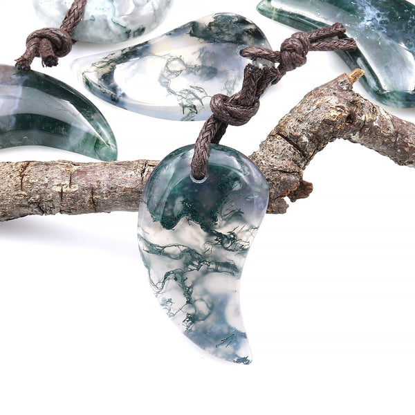 Natural Green Moss Agate Claw Pendant Gemstone Focal Bead A6
