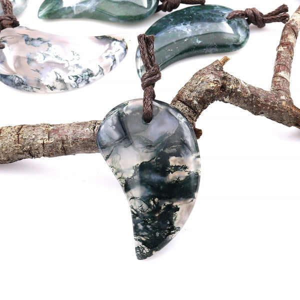 Natural Green Moss Agate Claw Pendant Gemstone Focal Bead A5