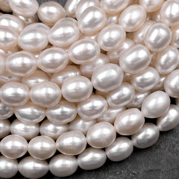 Genuine White Freshwater Potato Oval 5x7mm 6x8mm Pearl Shimmery Iridescent Classic White Pearl 15.5" Strand