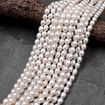 Genuine White Freshwater Potato Oval 5x7mm 6x8mm Pearl Shimmery Iridescent Classic White Pearl 15.5" Strand