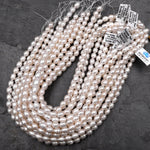 Genuine White Freshwater Potato Oval 5x7mm 6x8mm Pearl Shimmery Iridescent Classic White Pearl 15.5" Strand