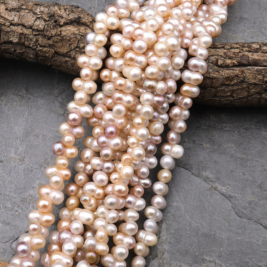 Genuine Pink Peach Mauve White Freshwater Twin Baroque Pearl Center Drilled 15.5" Strand