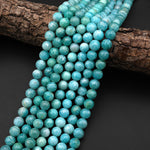 Natural Peruvian Amazonite Beads 6mm 8mm 10mm 12mm Round Beads Seafoam Blue Green Colors 15.5" Strand