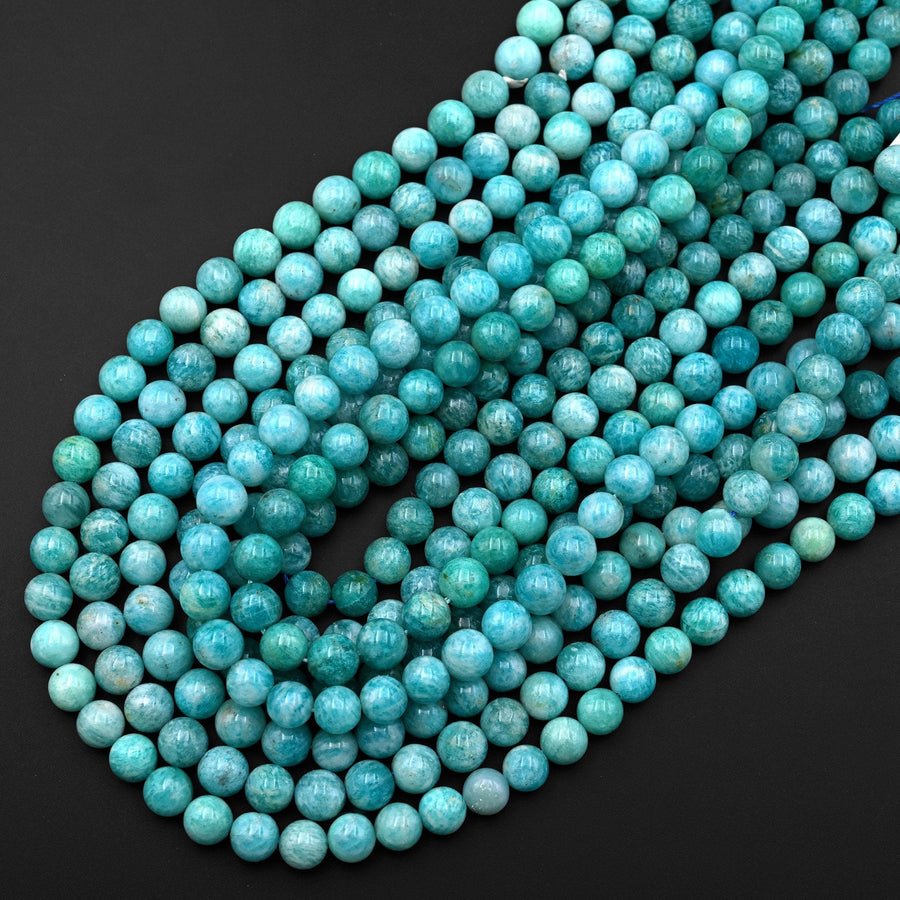Natural Peruvian Amazonite Beads 6mm 8mm 10mm 12mm Round Beads Seafoam Blue Green Colors 15.5" Strand