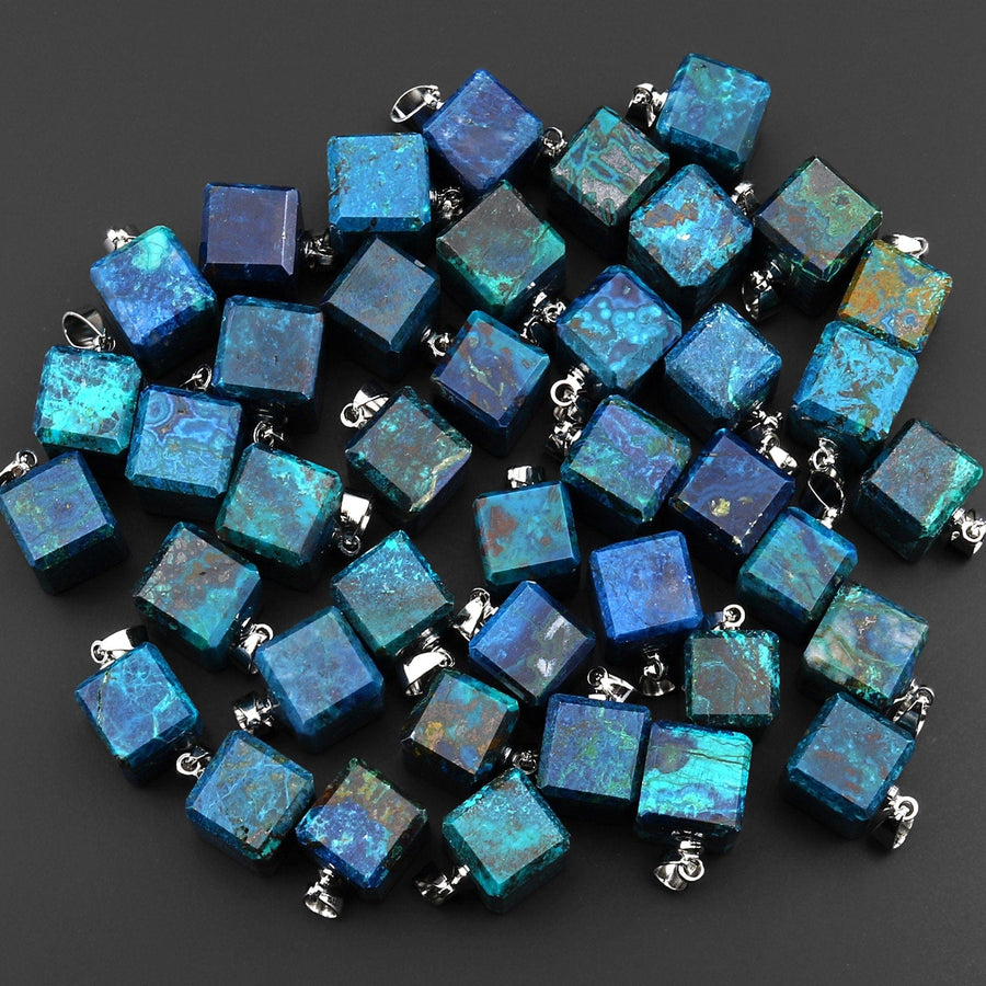 Natural Azurite Chrysocolla Cube Dice Pendant 7mm 8mm 9mm 10mm 11mm From the Old Arizona Copper Mine
