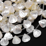 AAA Iridescent Hand Carved Natural White Mother of Pearl Sea Shell Pear Teardrop Shape 13mm 15mm Beads Strand
