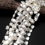 AAA Iridescent Hand Carved Natural White Mother of Pearl Sea Shell Pear Teardrop Shape 13mm 15mm Beads Strand