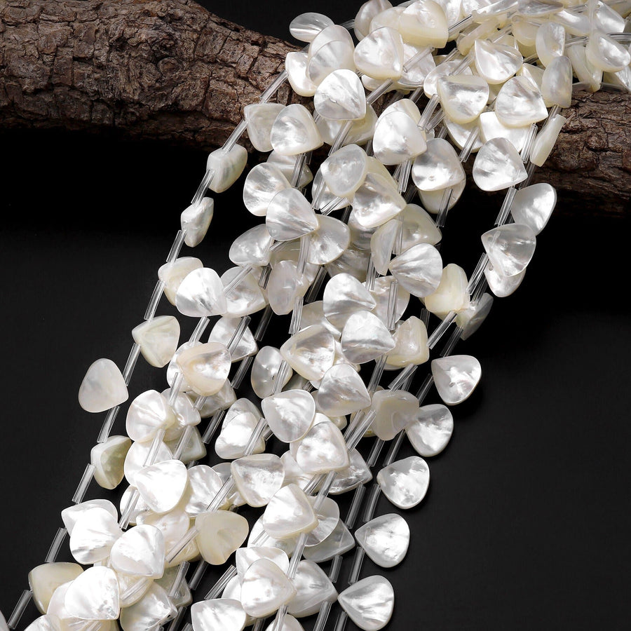 AAA Iridescent Hand Carved Natural White Mother of Pearl Sea Shell Pear Teardrop Shape 13mm 15mm Beads Strand