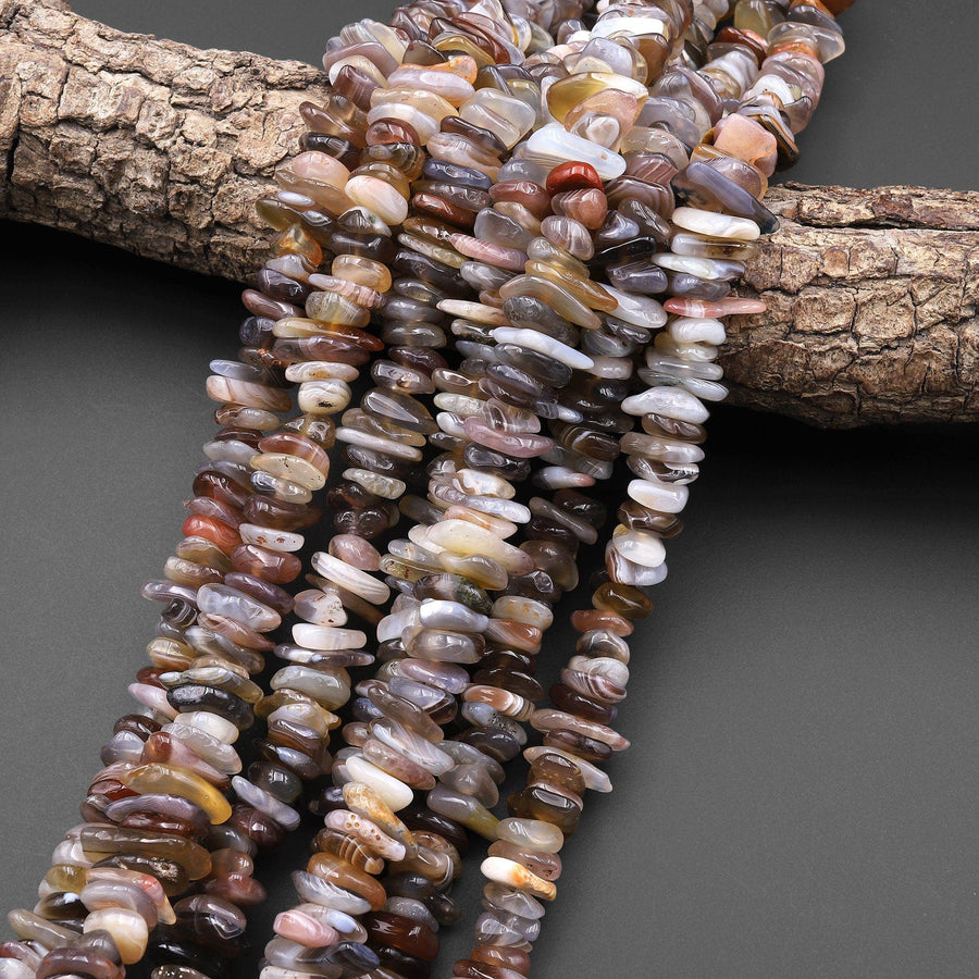 Large Natural Botswana Freeform Chip Rondelle Beads Gemstone 15.5" Strand