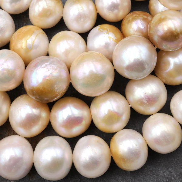 Rare Large Genuine Natural Freshwater Golden White Pearl Off Round 15.5" Strand
