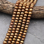 Genuine Golden Bronze Freshwater Pearl 10mm Rondelle Beads Shimmery Iridescent Classic Pearl 15.5" Strand
