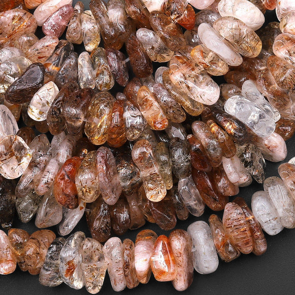 Large Natural Red Rutile Quartz Freeform Chip Rondelle Beads Gemstone 15.5" Strand