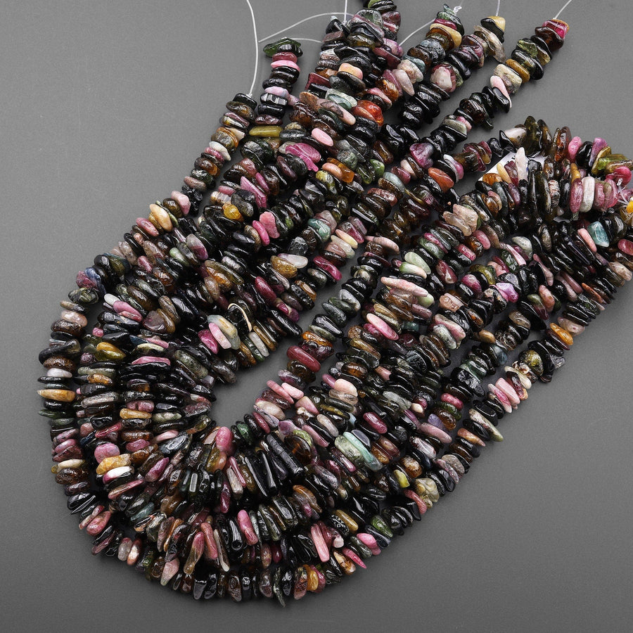 Large Natural Multicolor Tourmaline Freeform Rondelle Disc Center Dilled Beads 15.5" Strand