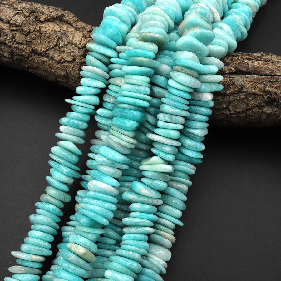 Large Natural Peruvian Turquoise Freeform Rondelle Disc Center Dilled Beads 15.5" Strand