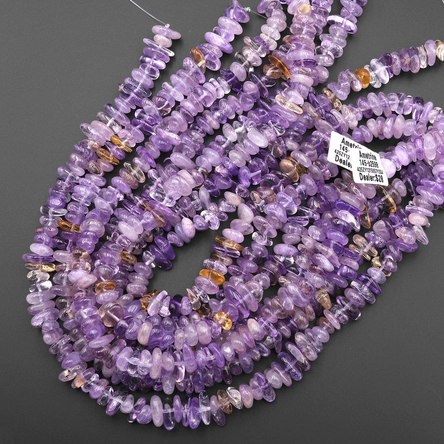 Large Natural Amerine Purple Amethyst Golden Yellow Citrine Freeform Rondelle Disc Center Dilled Beads 15.5" Strand