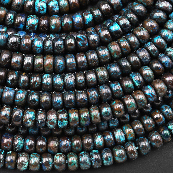 Rare Natural Shattuckite Rondelle 6x4mm Beads Natural Chrysocolla Azurite Rondelle Gemstone 15.5" Strand