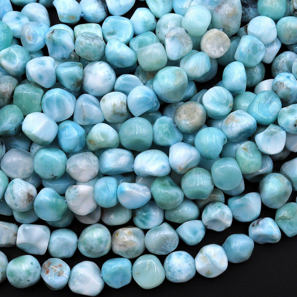 Genuine Natural Blue Larimar Freeform Pebble Nugget Beads Gemstone 15.5" Strand