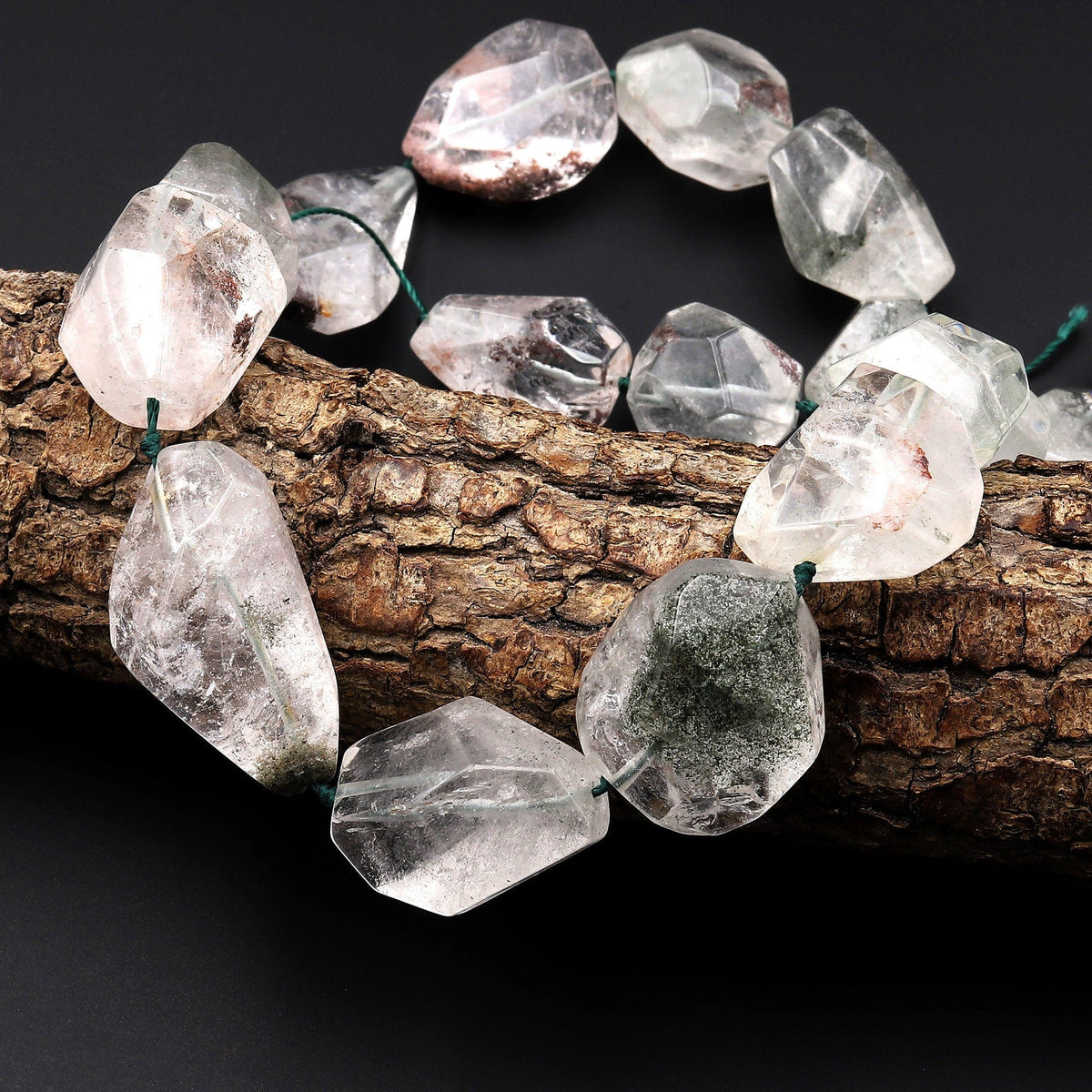 30x24mm Faceted Clear Glass Quartz Slab Faceted Nugget (Best) Beads 16
