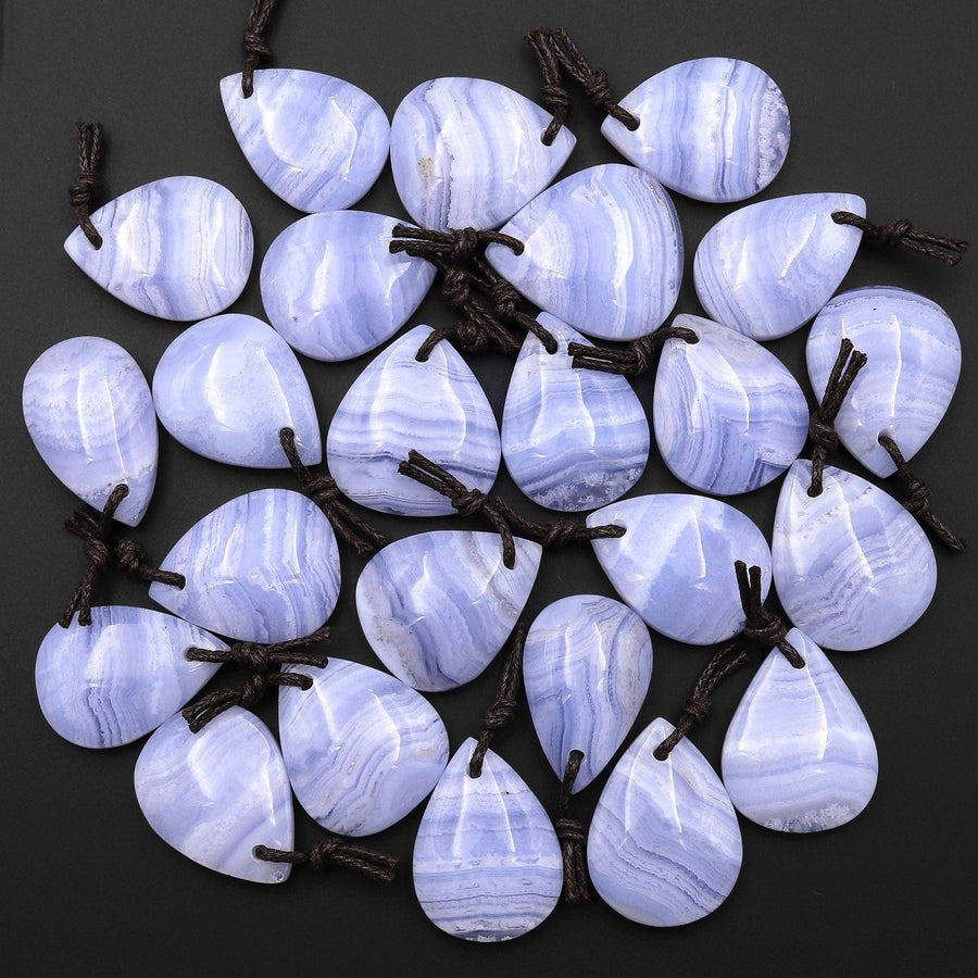 Natural Blue Lace Agate Pear Teardrop Pendant Gemstone Focal Bead