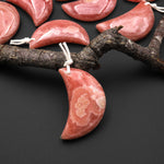 AAA Gemmy Natural Pink Red Rhodochrosite Crescent Moon Gemstone Pendant