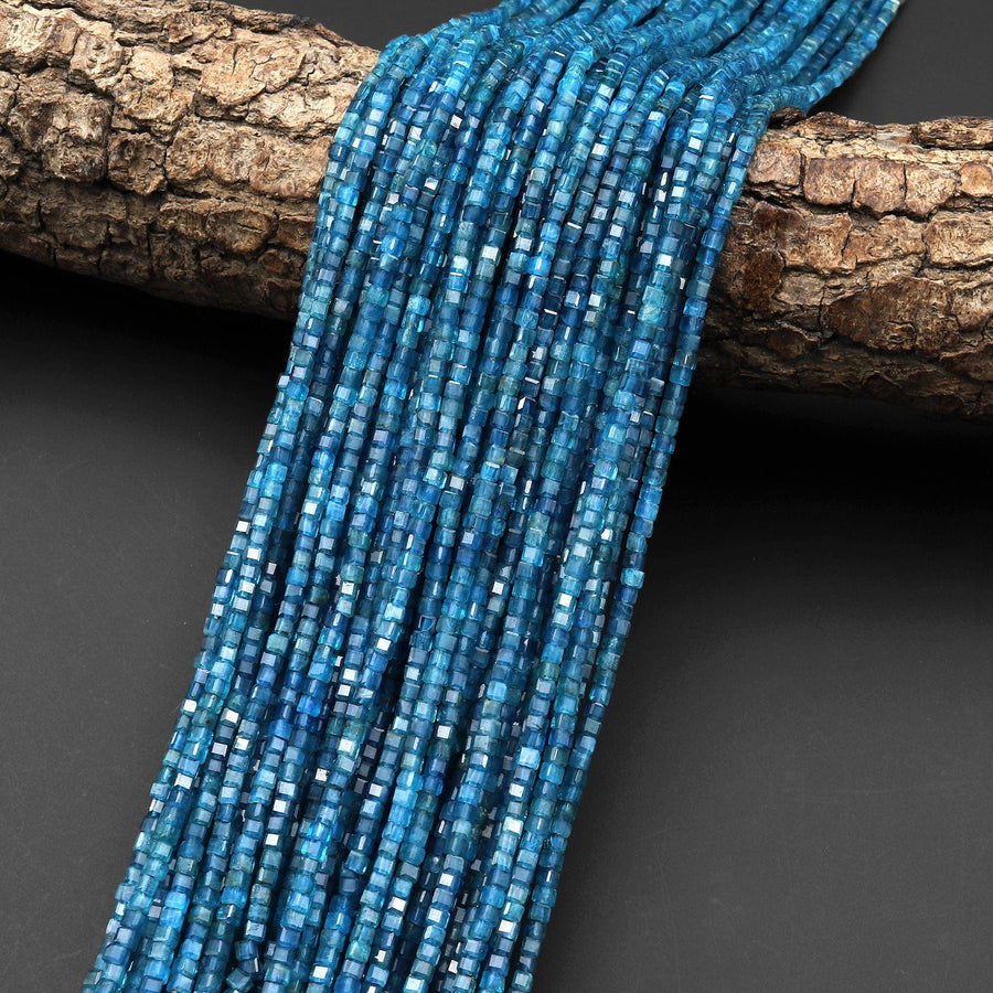 AAA Natural Teal Blue Apatite Faceted 2mm Cube Beads Gemstone Dice 15.5" Strand