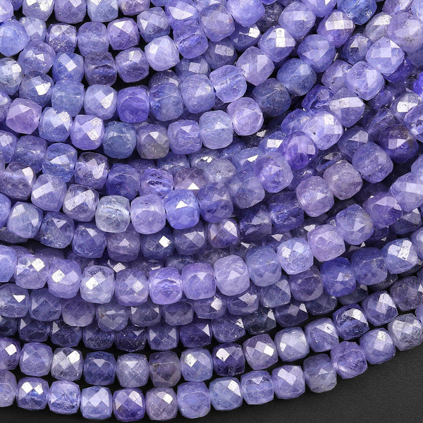 AAA Faceted Genuine Natural Tanzanite 4mm Cube Beads Purple Blue Gemstone 15.5" Strand