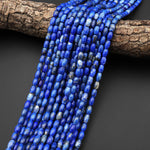 Natural Denim Blue Lapis Drum Barrel Rice Beads 8x5mm With Pyrite Matrix 15.5" Strand