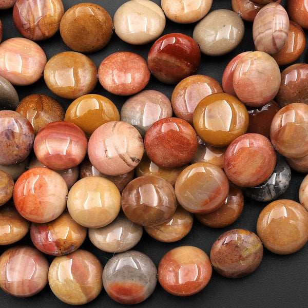 Natural Red Landscape Ocean Jasper Beads 12mm Smooth Coin Beads 15.5" Strand