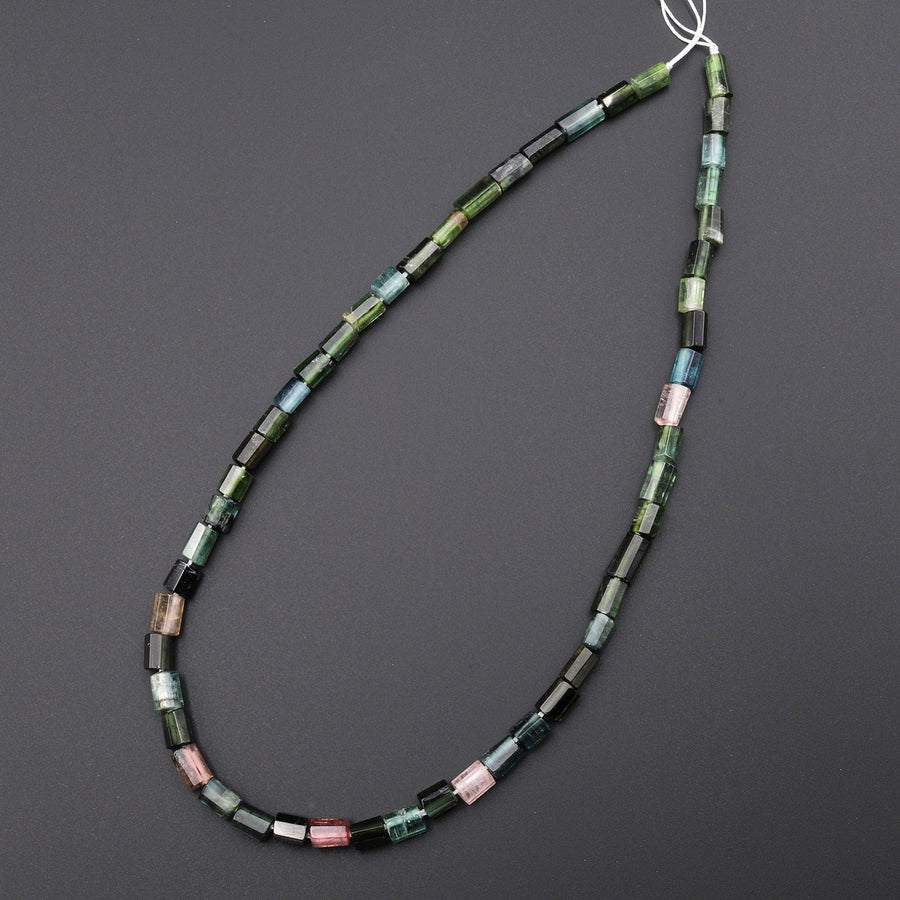 Natural Green Blue Pink Watermelon Tourmaline Tube Beads 15.5" Strand