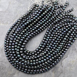 Black Peacock Freshwater Pearl 7mm Round Shimmery Iridescent Real Genuine Pearl 15.5" Strand