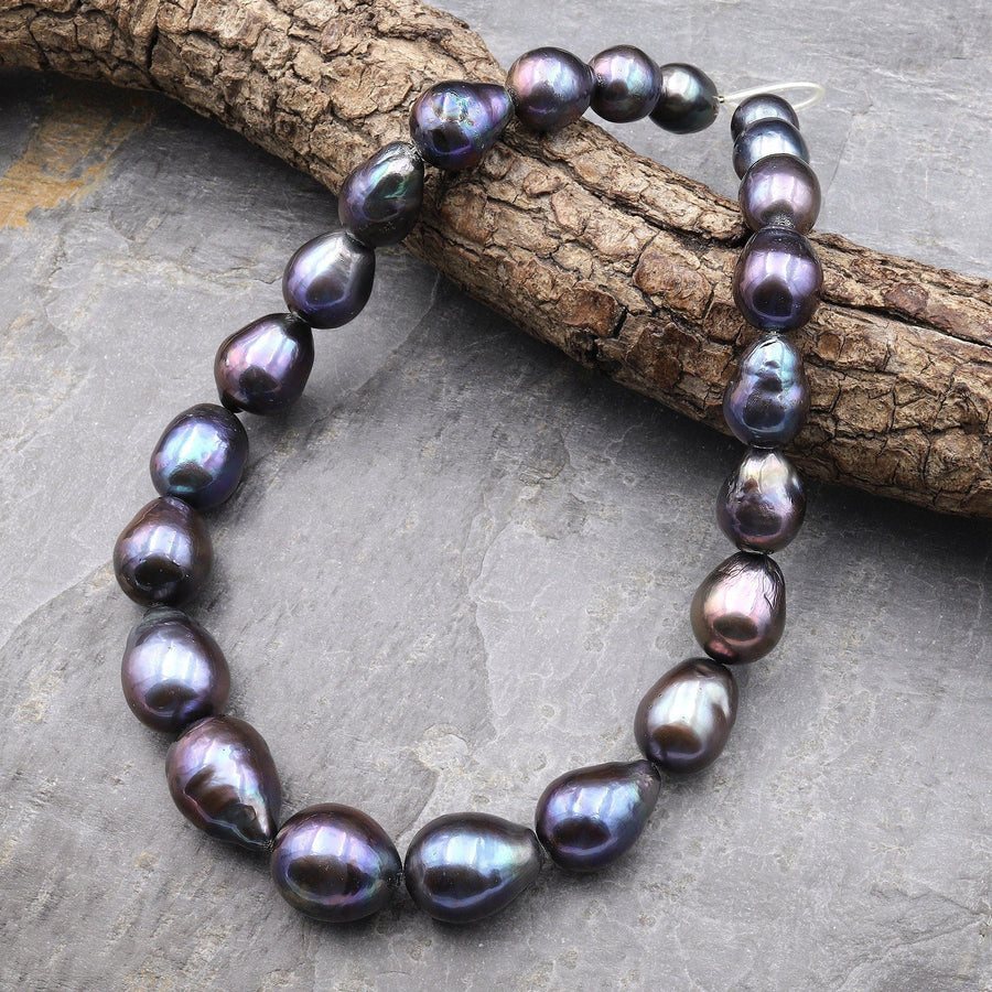 AAA Large Genuine Black Edison Freshwater Pearl Iridescent High Luster Pearl Aka Baroque Flame Ball 16.5" Strand A2