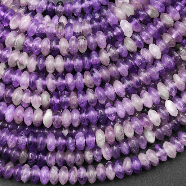 Natural Violet Purple Amethyst 6mm Smooth Saucer Thin Rondelle Beads 15.5" Strand