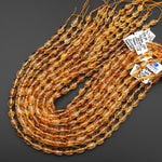 Natural Golden Citrine Smooth Drum Barrel Rice Beads 15.5" Strand