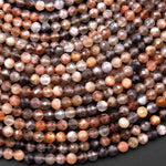 AAA Faceted Natural Sunstone Moonstone Round Beads 3mm 4mm 15.5" Strand