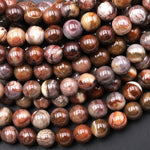 Natural Reddish Brown Petrified Wood Beads 6mm Smooth Round Beads 15.5" Strand