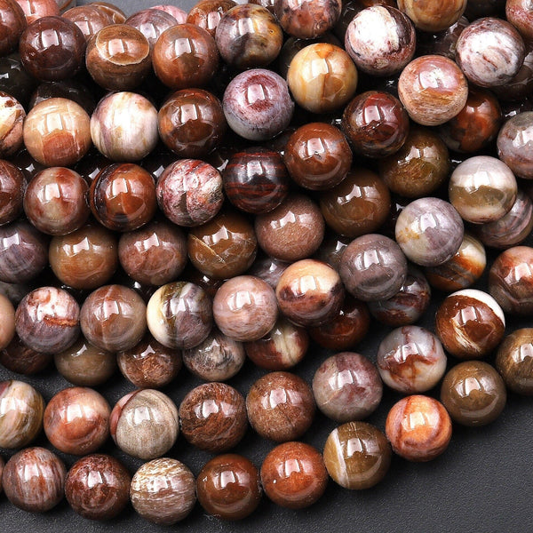 Natural Reddish Brown Petrified Wood Beads 6mm Smooth Round Beads 15.5" Strand