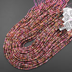 AAA Natural Multicolor Watermelon Tourmaline Micro Faceted 3mm Thin Rondelle Beads Pink Green Blue Gemstone 15.5" Strand