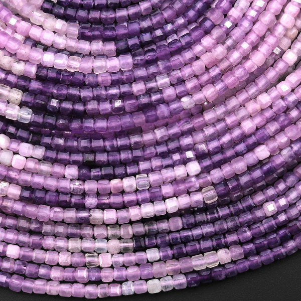AAA Natural Lilac Purple Lepidolite Faceted 2mm Cube Square Beads 15.5" Strand