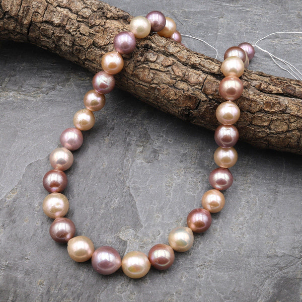 AAA Large Genuine Golden Mauve Pink Edison Freshwater Pearl 12mm Round Iridescent High Luster Pearl 15.5" Strand